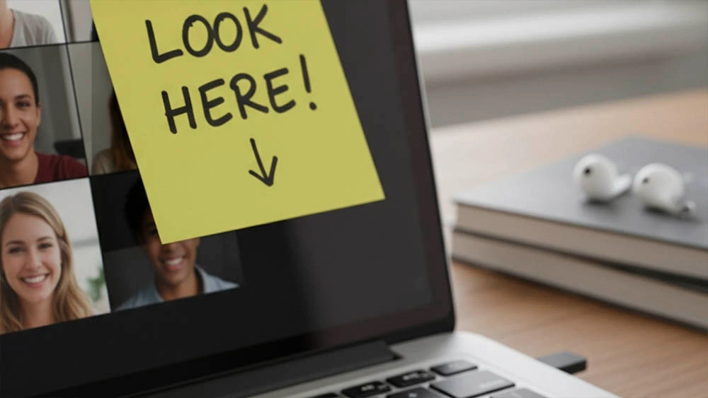 eye contact video chats — camera above eye level with anchor near lens