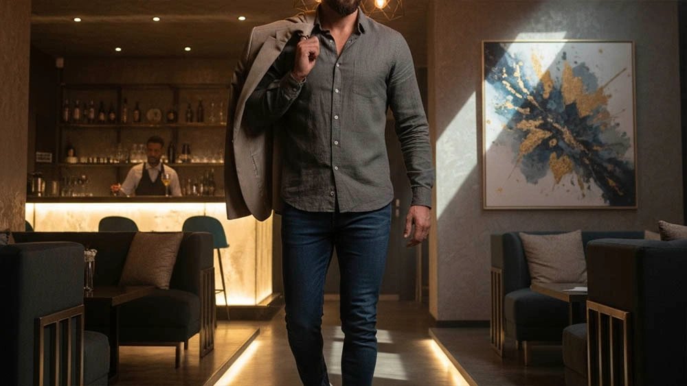 Man with strong posture making eye contact Man with strong posture making eye contact