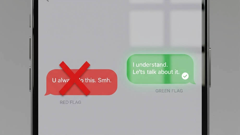 Texting green flags examples 2025 Smartphone screen with examples of green texting habits in 2025