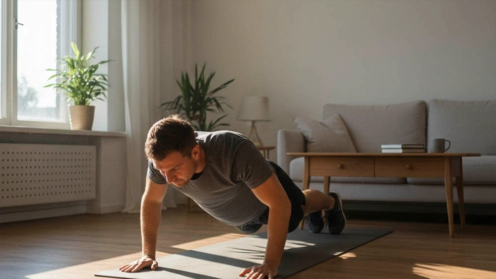 Man doing short full-body workout to boost daily energy