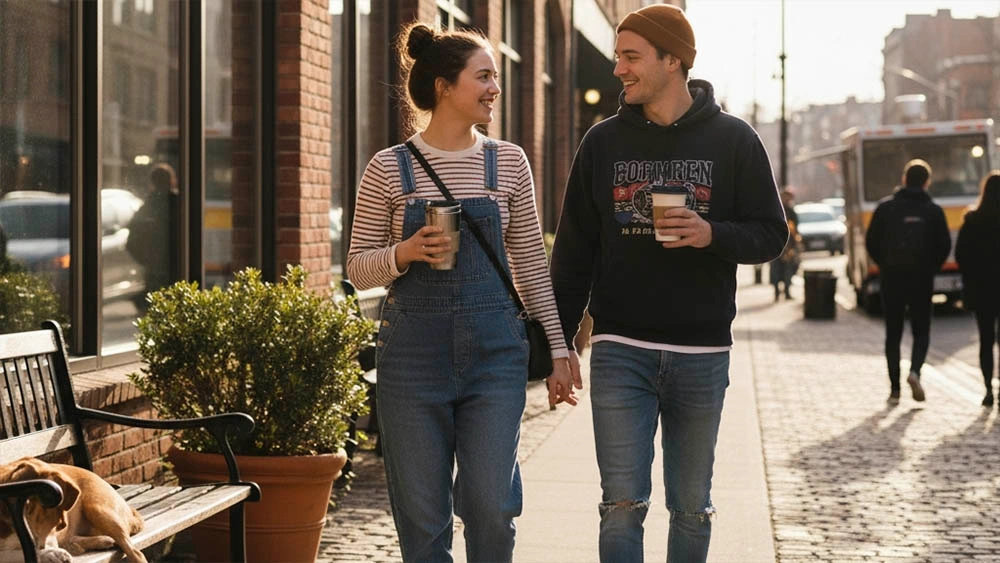 Gen Z couple having a short coffee date micro-date concept
