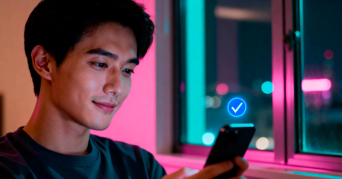 AI Photo Verification Confidence Badge ai photo verification dating 2025 cinematic lighting