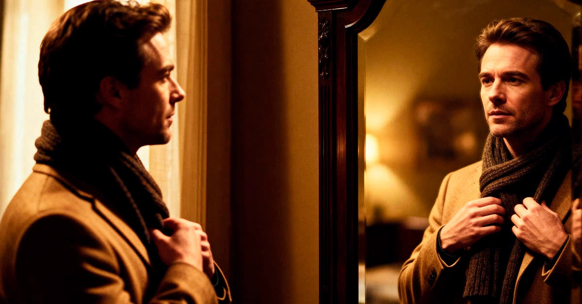 winter layering style men camera scarf mirror