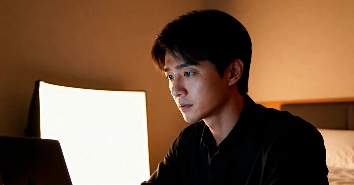 Home lighting for better skin — soft 45° key with bounce